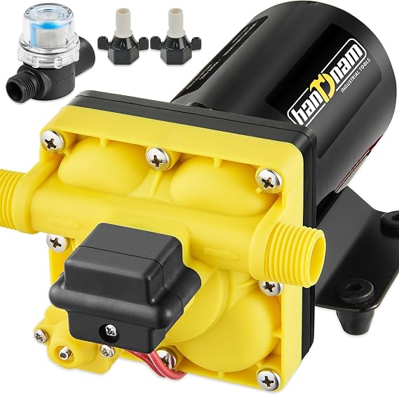 2026 Upgraded RV Water Pump, 12V 7.0 GPM High-Flow, Ultra-Quiet 70 PSI Self-Priming Diaphragm Pump with Adjustable Pressure Switch & Strainer for RV, Marine, Camper, Boat