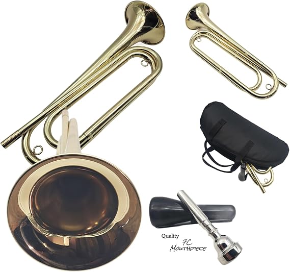 Regiment Bugle | Silver Plated | In the Key of G/F | With Padded Case | Quality 7C Silver Plated Trumpet Mouthpiece for the best payability | Play Military and Boy Scout Bugle Calls | 4th of July