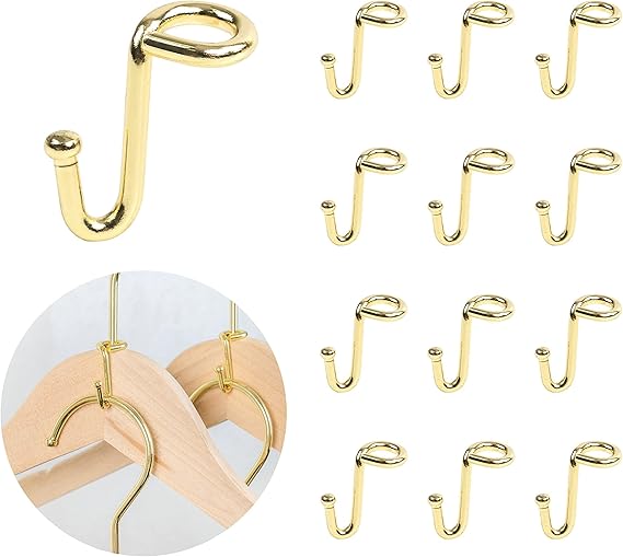 Clothes Hanger Connector Hooks, 36 Pack Gold Metal Cascading Extender Clips, Sturdy Mini Hanger Hooks for Velvet Hangers, Closet Space Saving Organizer
