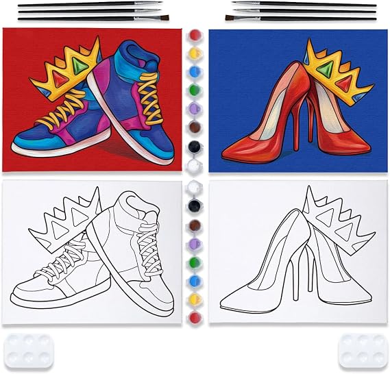 VOCHIC 2 Pack Pre Drawn Canvas for Painting for Adults Paint and Sip Kit