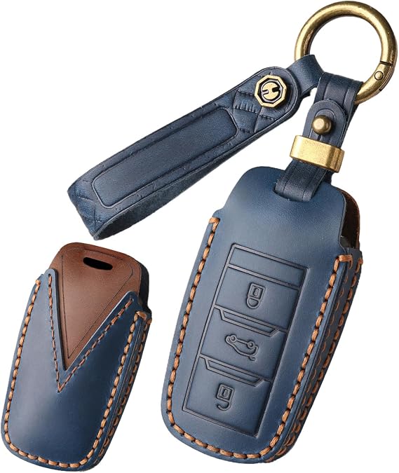 Fit for Changan CS15 CS35 CS75 CS95 V3 V5 V7 Eado Raeton Plus Key Fob Cover Car Accessories Leather Smart Remote Auto Key Case Fit for Changan Car Key with Keychain Protector(Blue)
