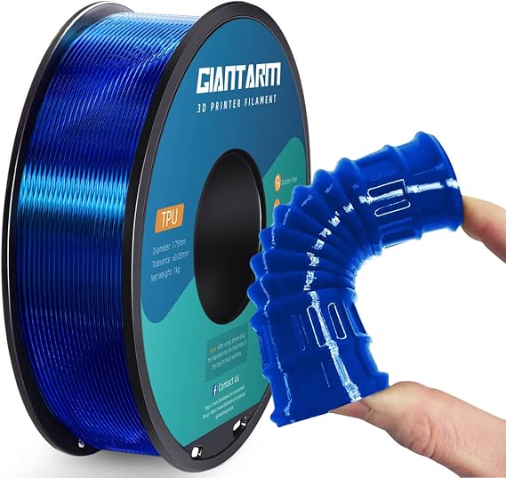 GIANTARM TPU Filament 1.75mm 1Kg(2.2lbs), Clear Blue Filament TPU, 95A Flexible 3D Printer Filament with High Elasticity, 0.03mm Accuracy, Neatly Wound & Moistureproof, Non-Clogging, Clear Blue
