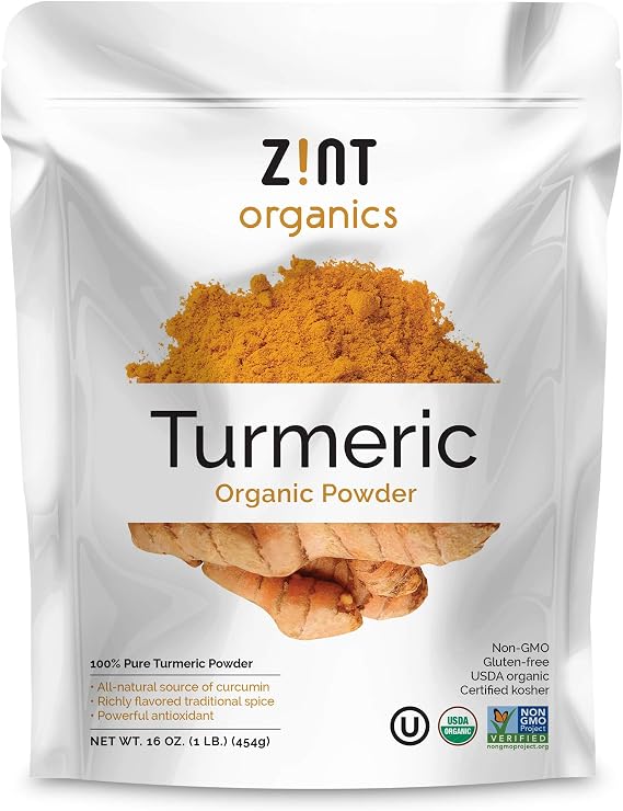 Zint Organic Turmeric Powder (16 oz): Raw Turmeric Root Curcumin Powder Spice, For Cooking, Smoothies, Golden Milk