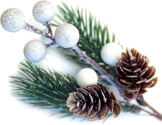 OLYPHAN White Berry Picks Winter Floral Christmas Picks and Sprays 8 Stems