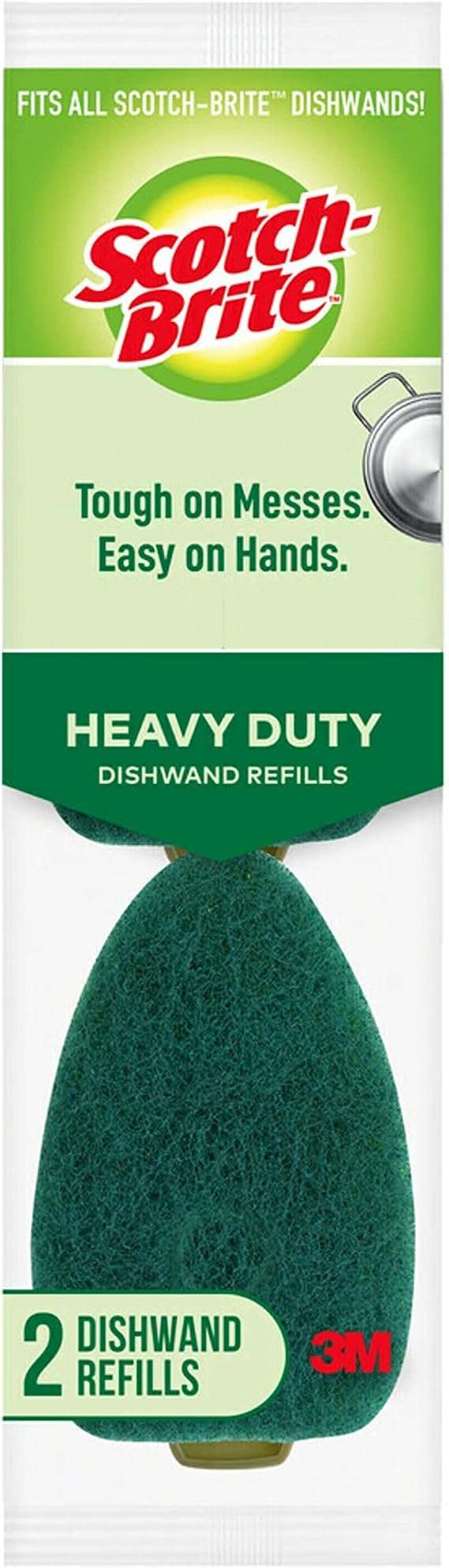 Scotch-Brite Heavy Duty Dishwand Refill, 2 Pack | 2 Dish W& Sponge Refills, Removes Stuck-on Food, Best for Cast Iron Skillets, Grill , Fits all Scotch Brite Dishw&s