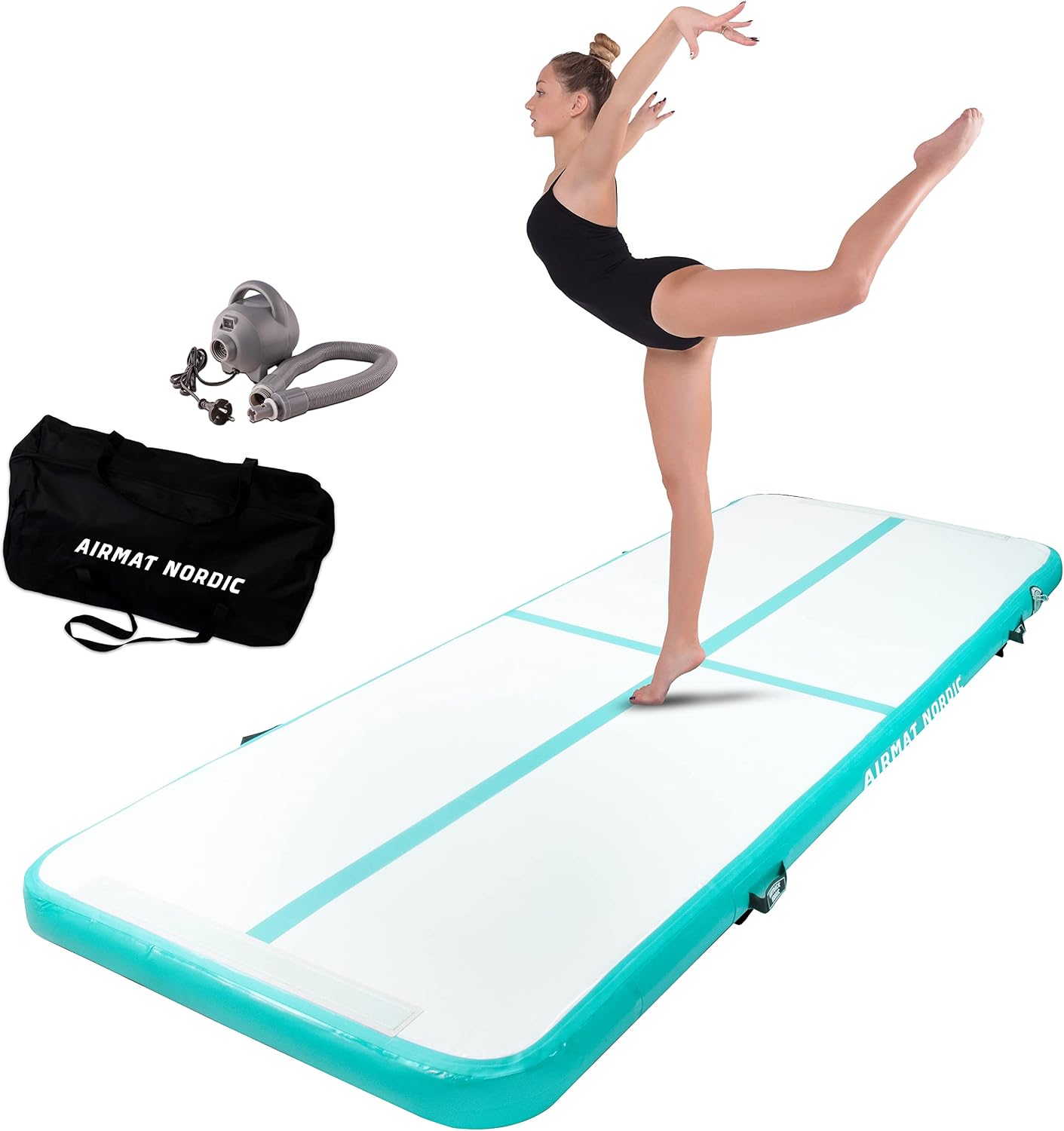 AirMat Nordic Air Mat Tumble Track 10ft13ft16ft20ft26ft with Electric Air Pump, Inflatable Gymnastics Mat for Home, Best for Gymnastics, Cheerleading, Yoga - 33 Wide and 4 Thick, Tumbling Mat