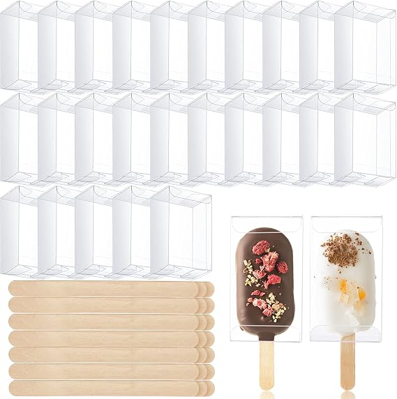 Cakesicle Boxes with Popsicle Sticks, 50 Pack Treat Box for Party