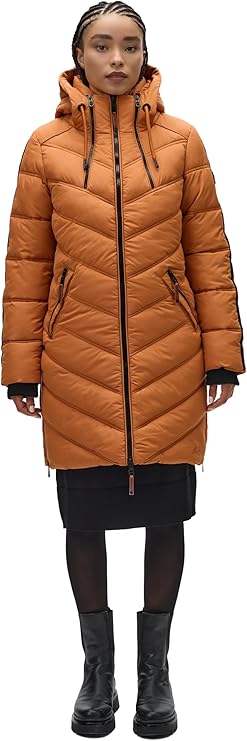 Marikoo Women's Winter Coat with Hood - Quilted Long Puffer Jacket - Thigh-Length - Armasa XS-XXL