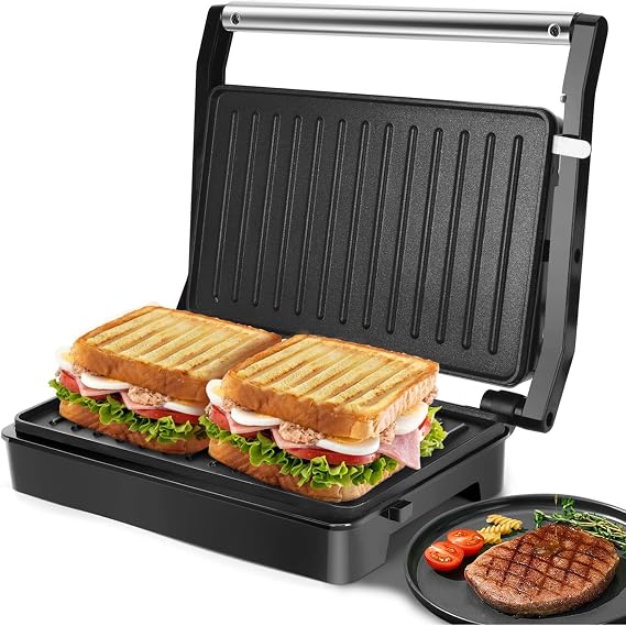 Aigostar 1000W Panini Press Sandwich Maker with Non-Stick Coated Plates