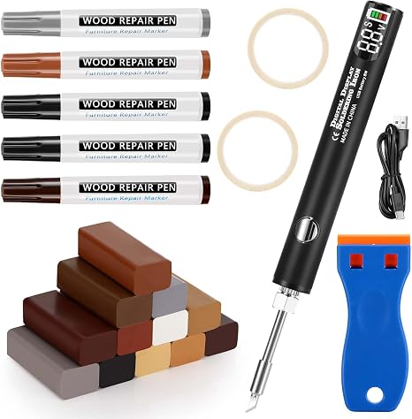 Mkitnvy Laminate Repair Kit 22 Pieces Hard Wax Repair Kit Parquet Repair Kit Vinyl Floor Repair Kit 12 Colours Hard Wax for Wood Putty Hole Repair Furniture Worktop Repair Set