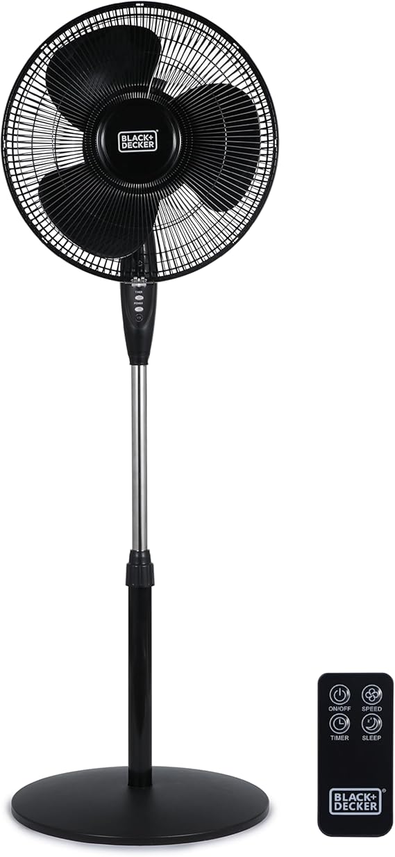 BLACK+DECKER 16" Oscillating Pedestal Fan with Remote, BFSR16B, Black