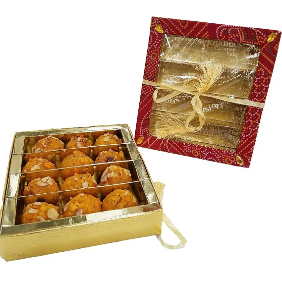 Sukhadia Sweets - Fancy Bandhani Box - Premium Sweets - Boondi Ladoo - 20oz box (12pc) - Indian Mithai Gift - Freshly Made In USA