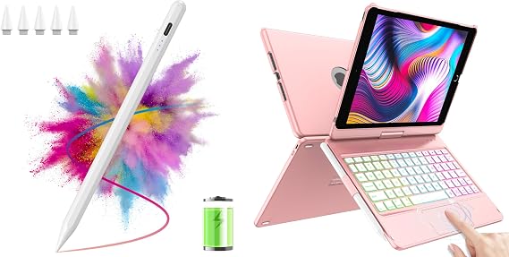 HOTLIFE Touchpad Keyboard Case for iPad 10.2 9th/8th/7th Gen, with Stylus Pen for iPad Pencil Compatible with 2018-2022