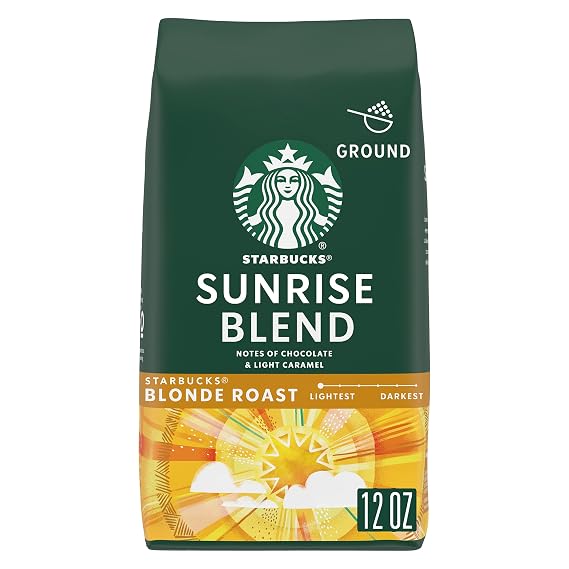 Starbucks Ground Coffee, Starbucks Blonde Roast Coffee, Sunrise Blend, 100% Arabica, 1 bag (12 oz)