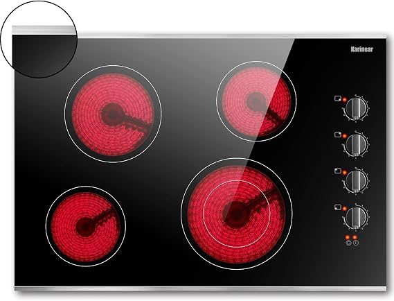 Karinear 30 Inch Electric Cooktop 4 Burners, Knob Control Ceramic Cooktop