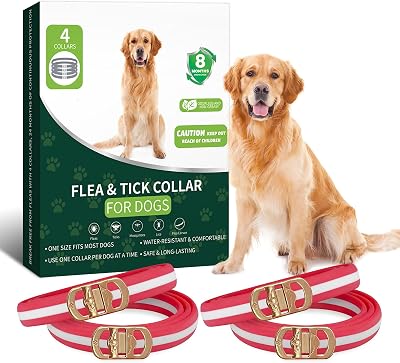 4 Pack Flea and Tick Collar for Dogs- 32 Months Fleas and Ticks Treatment - Water Resistant Dog Flea Collars for Puppy Small Medium Large Dog- Red & White