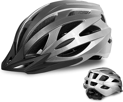 Adult Bike Helmet Men and Women Bicycle Helmet Removable Visor Adjustable Cycling Helmet Suggested Fit 56 to 62cm for Mountain & Road with CPSC Safety-Certified Silver