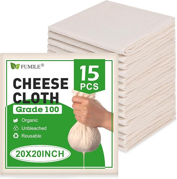 15 PCS Reusable Cheese Cloths for Straining, 20x20 Inch, Organic Cotton Cheese Cloths Unbleached,Cheese Cloth Reusable With Hemmed Edge for Straining Liquid,Cheese Making,Juicing,Baking,Cooking Turkey