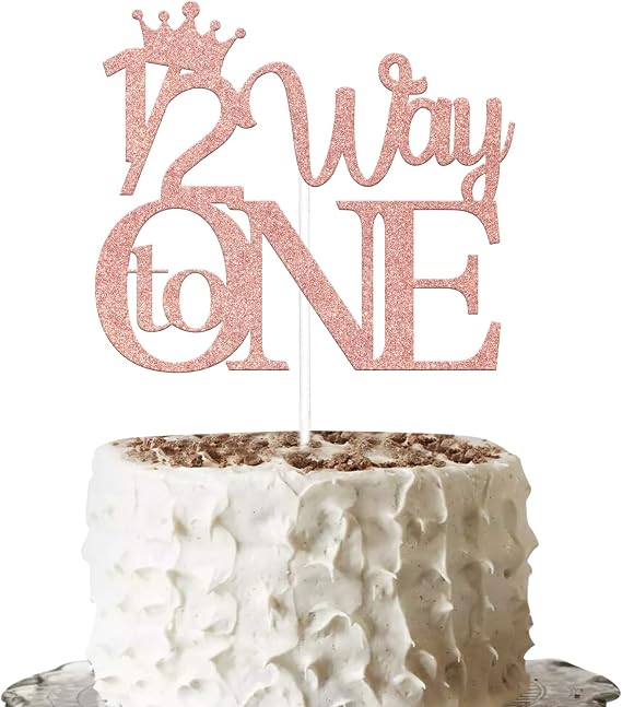 1/2 Way to One Cake Topper, Half Way To One Cake Decor , Happy 6 Months, for Baby Boy or Girl 1/2 Birthday Cake Topper Party Sign Decorations Rose Gold Glitter