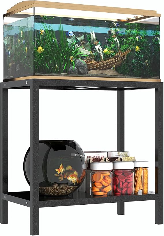 Heavy Duty Metal Aquarium Stand for 20 Gallon Fish Tank, Adjustable Fish Tank Stand with Storage, 400LBS Load Capacity Reptile Tank Stand for Home, Black
