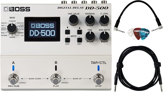 Boss DD-500 Digital Delay Bundle with Gearlux Instrument Cable, Patch Cable, and Picks