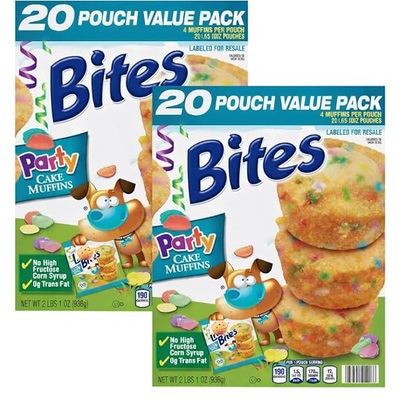 Party Cake Muffins bites, 20 Count, 1.65 Ounce Snack Packs (2 Pack) PACKAGING MAY VARY
