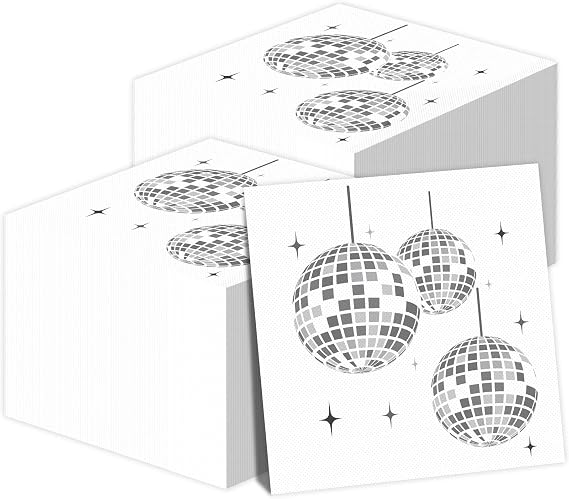 100 Pack Disco Party Napkins 70s Party Supplies Decorations Disco Ball Paper Stylish Disposable Napkins for 80s 90s Engagement Birthday Baby Shower Hip Hop Boogie Dance Favors
