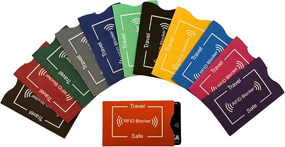 Set of 12 Assorted Color RFID Blocking Sleeves for Identify Theft Protection