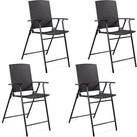 Casart Folding Wicker Rattan Bar Stool Chairs Set of 4