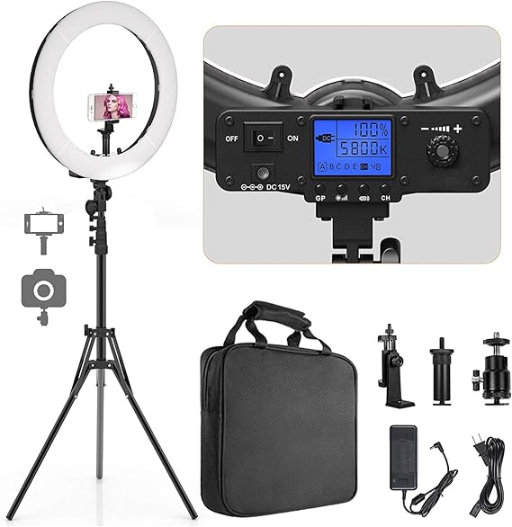 Pixel Ring Light, 19" Bi-Color LCD Display Ring Light with Stand, 55W 3000-5800K CRI97 Light Ring for Vlogging Selfie-Portrait Live Stream Video Photography Shooting