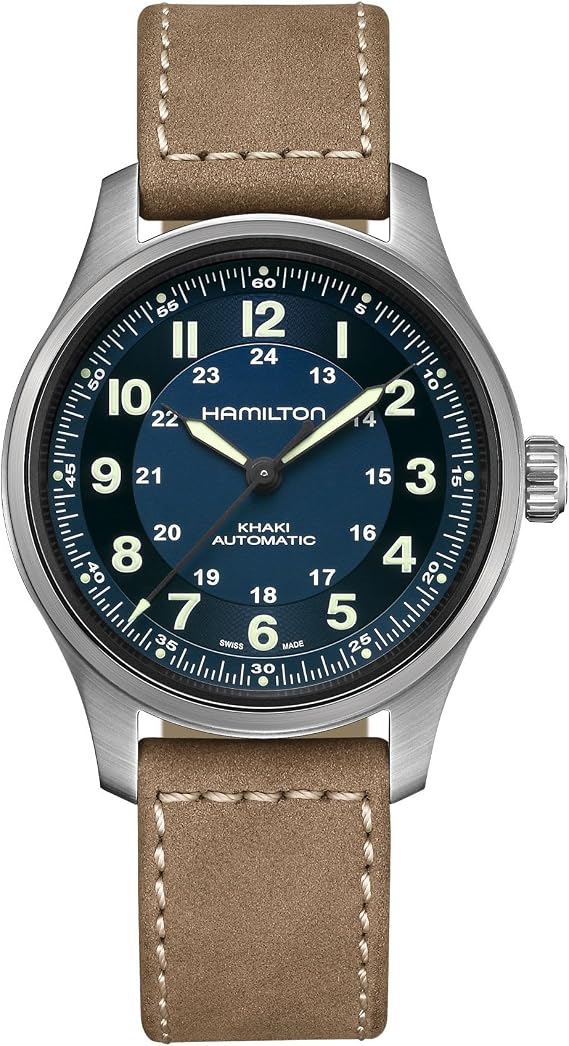 Hamilton H70545540 Men's Wristwatch, Khaki, Field Titanium, Auto, 1.7 inches 42 mm, Analog Blue Dial