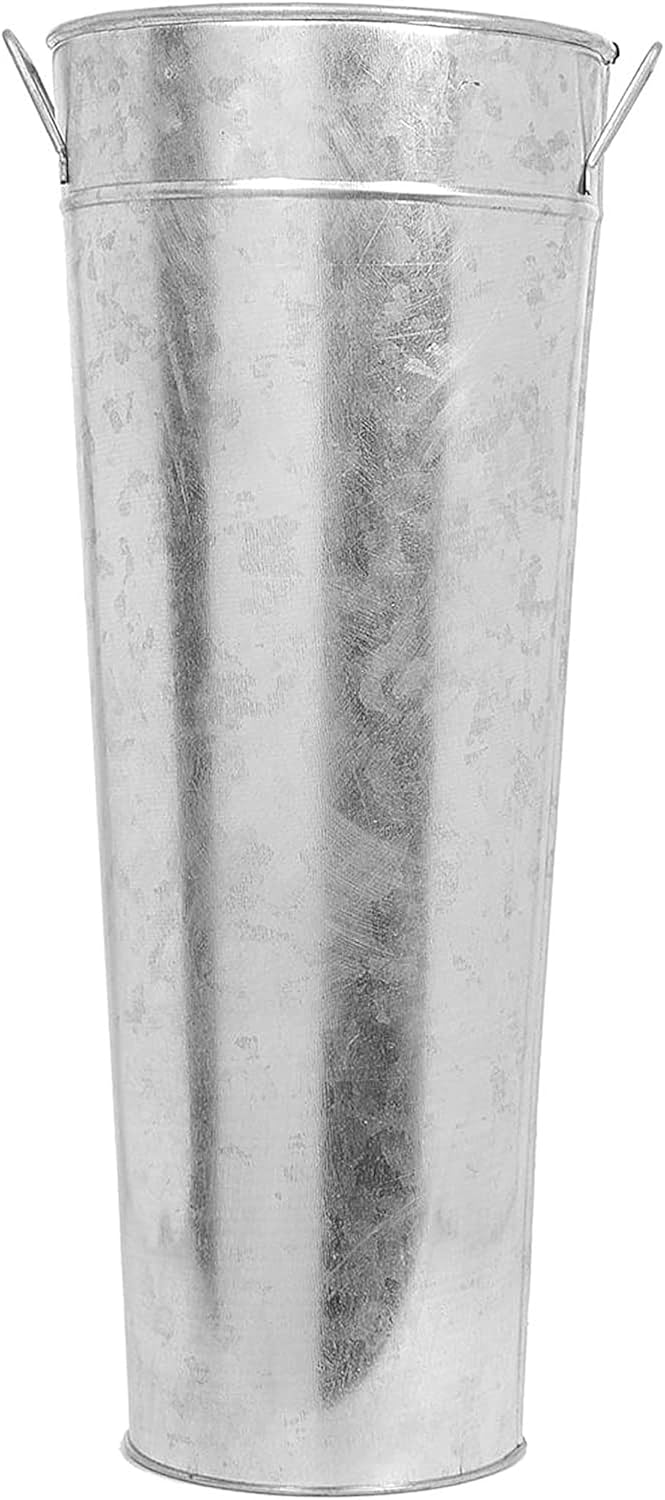Hosley Galvanized French Bucket Vase with Handles 6 Dia x 15 H- Perfect for Weddings, Parties, Country Picnics, Floral Arrangements, Tableware Storage, or Candle Gardens - Rustic Farmhouse Décor