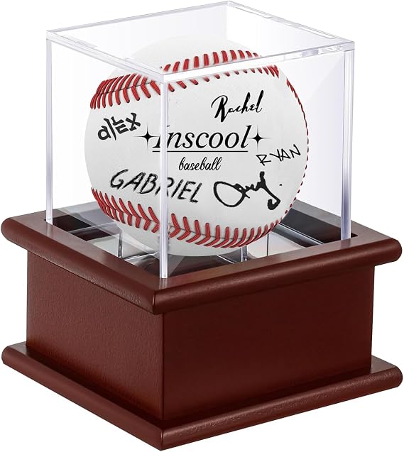 Baseball Display Case with Wooden Base Acrylic Cube