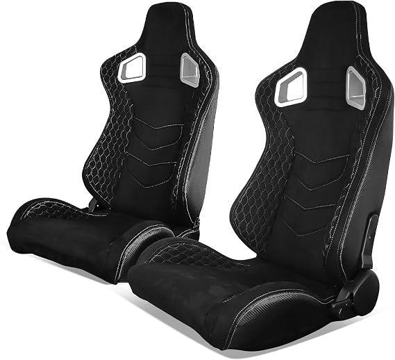 Suede Front+Carbon Leather Back Racing Seat with Dual Sliders For Universal