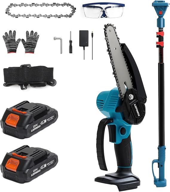 2-in-1 Pole Saw & Mini Chainsaw for Tree Trimming BLUE-B(Battery Not Included)