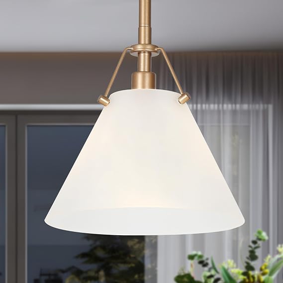 KSANA Gold Pendant Light, Modern Pendant Lights Kitchen Island with Frosted Glass Pendant Hanging Lights for Dining Room, Kitchen, Bedroom, 7.9" W