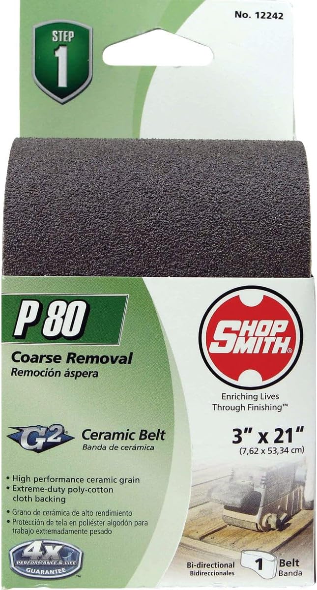 Shopsmith 12242 80 Grit Ceramic Sanding Belts 1 Pack, 3 x 21"