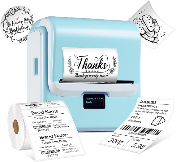 ORGSTA Label Maker with Tape, T003 Thermal Label Maker, 3.15 Inch Bluetooth Label Printer Compatible with Phone & PC, Sticker Printer Barcode Thermal Maker - Blue | Compatible with Phone & PC, Sticker Printer for Small Business, Home, School, Thermal Barcode Printer with Multiple Templates