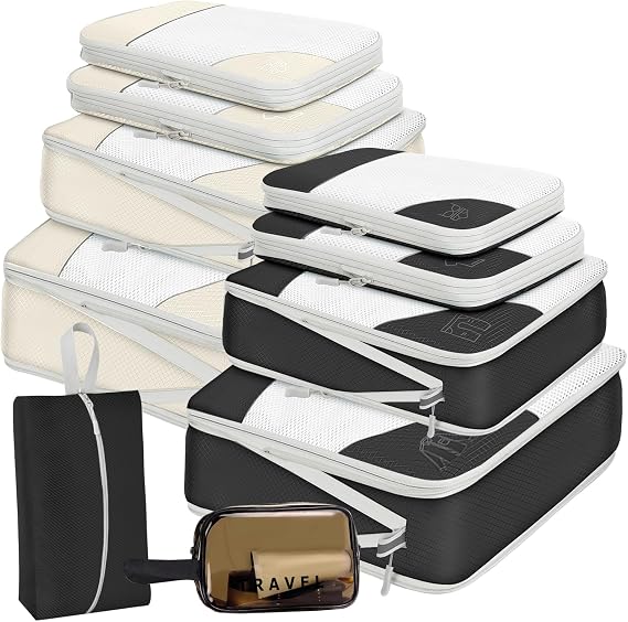 Compression Packing Cubes 10 Sets,Travel Luggage Packing Organizers Extensible Suitcase Organiser Bags Set for Travel Essentials Bag or Home Storage