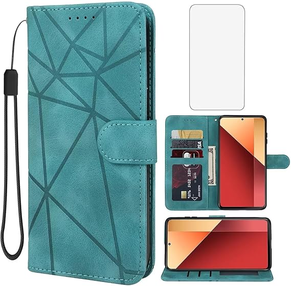 Case for Redmi Note 13 Pro 4G/ Poco M6 Pro 4G 23117RA68G Wallet Case with Tempered Glass Screen Protector, Leather Flip Credit Card Holder Stand Cover for Xiaomi Redmi Note 13 Pro 4G Green