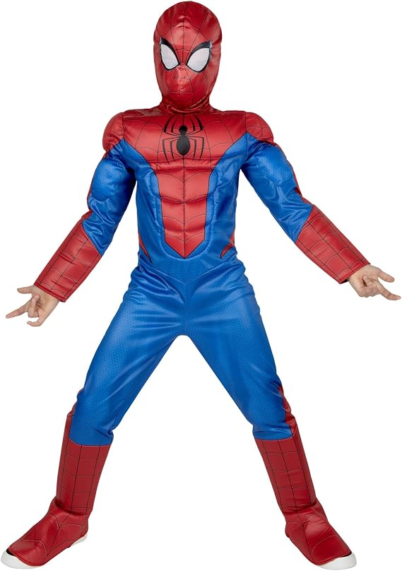 Marvel Spider-Man Official Youth Halloween Costume - Premium Quality Padded Jumpsuit with Pull On Fabric Mask