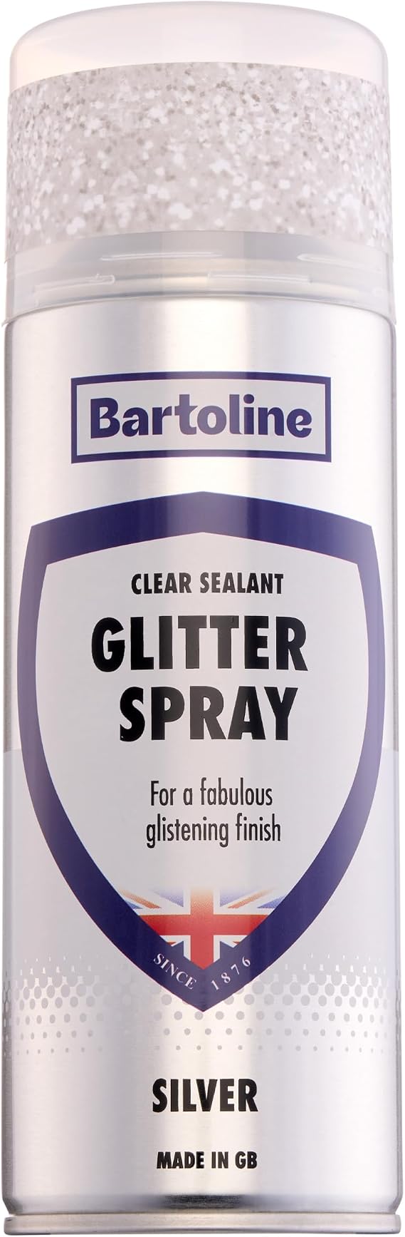 Bartoline Glitter Spray Clear Sealant, Silver, 13.5 oz - Fine Silver Glitter in Clear Lacquer Gloss Finish Multi-Surface Decorative Spray for Wood, Metal, Plastic, Fabric & More - 400 ml