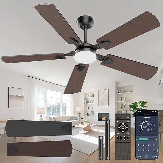 Ceiling Fans with Lights, 52 Inch Modern Ceiling Fans with Lights and Remote Control, DC Reversible Motor, Noiseless, 3CCT, Ceiling Fan for Bedroom, Living Room, Apartment Indoor/Outdoor Use