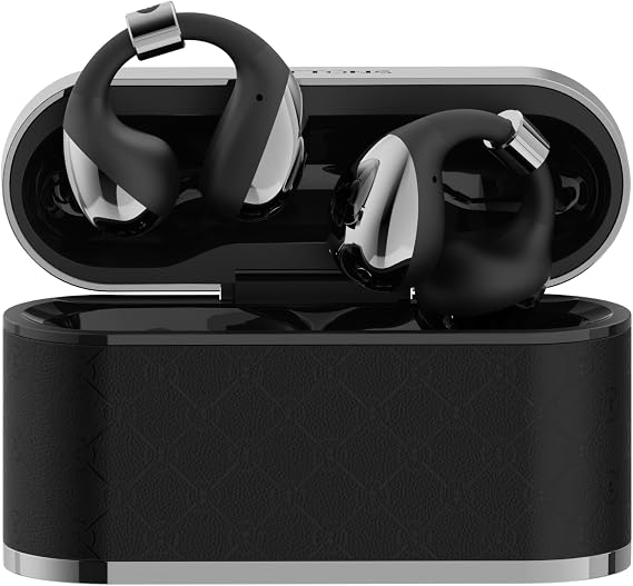 BUTTONS Clip Open Ear Earbuds for Running and Cycling Run Safe and Hear Everything, Stay Aware of Traffic, Secure Fit Wireless Headphones, Lightweight All-Day Comfort, Outdoor Workouts (Black)