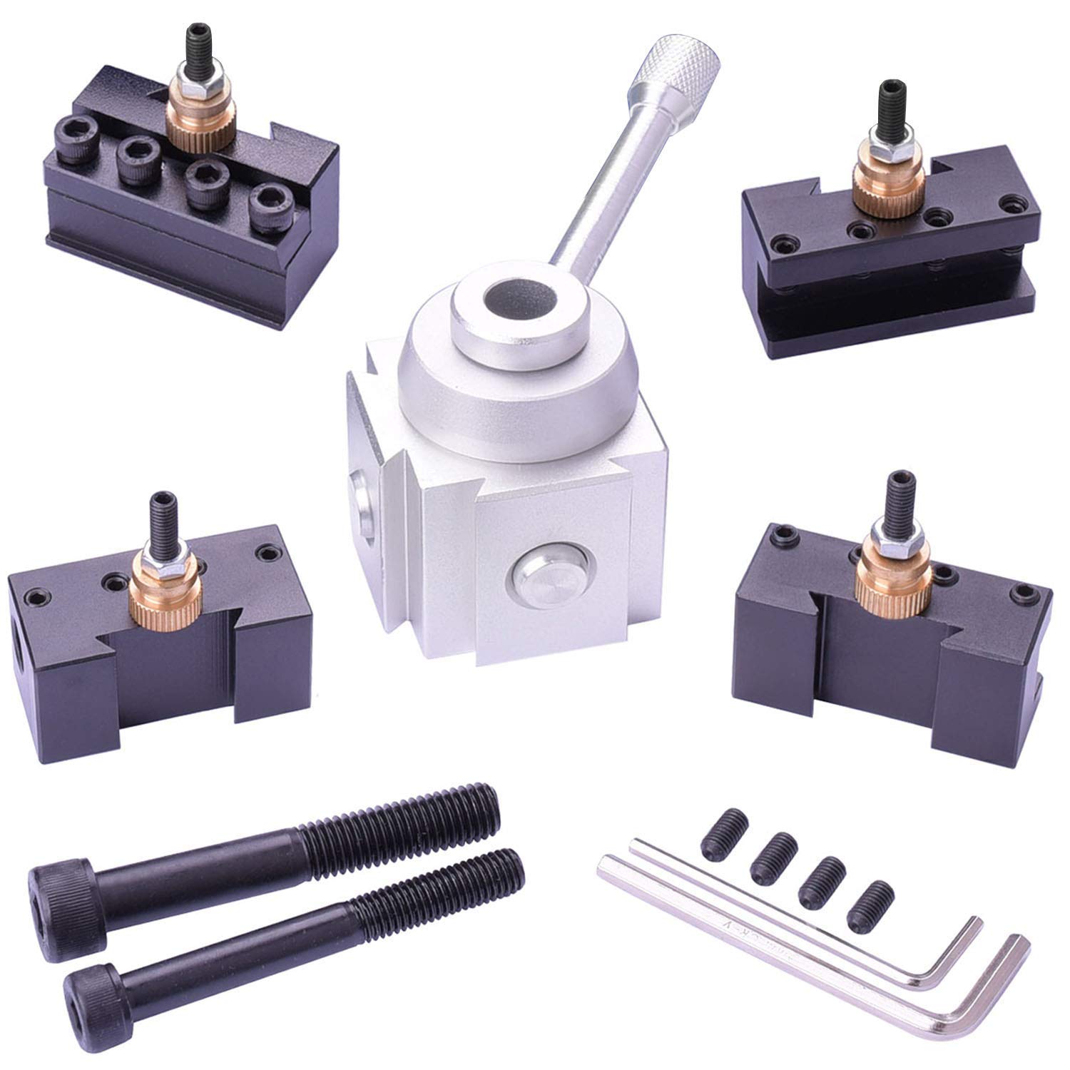 Mini Aluminium Quick Change Tool Post Holder BoringTurning Facing Holder Kit Set for Table Hobby Lathes Tooling Package Mini Lathe Quick Change Tool Post & Holders Multifid Tool Holder