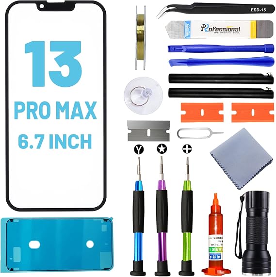 for iPhone 13 Pro Max Screen Replacement, Glass Replacement for iPhone 13 Pro Max 6.7 inch, Screen Repair Kit with Waterproof Adhesive(NO OLED & Touch Digitizer)