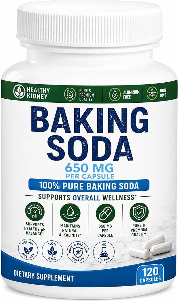Natural Baking Soda Capsules - 650mg Baking Soda Tablets for Kidney & Stomach Acid - Sodium Bicarbonate Pills, Bicarbonate of Soda, Bicarbonato de Sodio para Tomar, Sodium Bicarbonate 650 mg Tablets