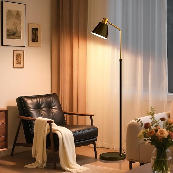 Dimmable Black Vintage Floor Lamps for Living Room Sofa Corner Bedroom Bedside Office,Unique Adjustable Standing Tall Reading Lights with Bright 12W LED Bulb, Modern Industrial Minimalist Home Decor