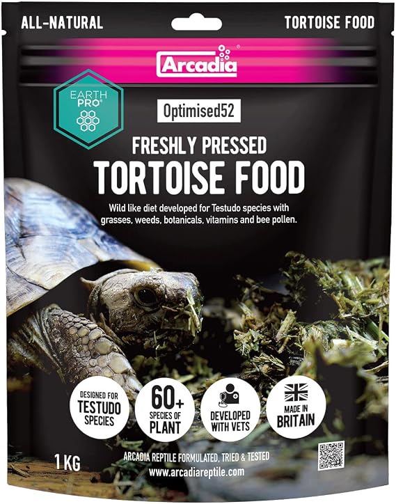 Arcadia Optimised52 Freshly Pressed Tortoise Food 1KG All-Natural Tortoise High Fiber Diet with 52 Species of Grasses Herbs and Flowers, Complete Reptile Food with Bee Pollen, Calcium and Probiotics