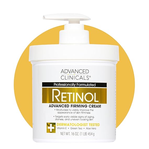 Advanced Clinicals Retinol Body Lotion & Face Moisturizer | Visible Anti Aging Skin Care Retinol Body Cream For Women & Men Targets Look Of Fine Lines, Wrinkles, Crepe Looking Dry Skin, 16 Ounce